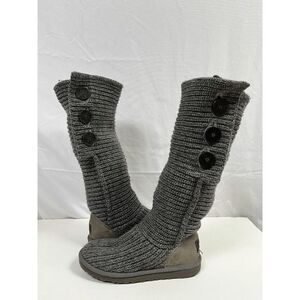 UGG Australia Womens Classic Cardy Boots Gray Wool Knit Big Button Tall Size 7